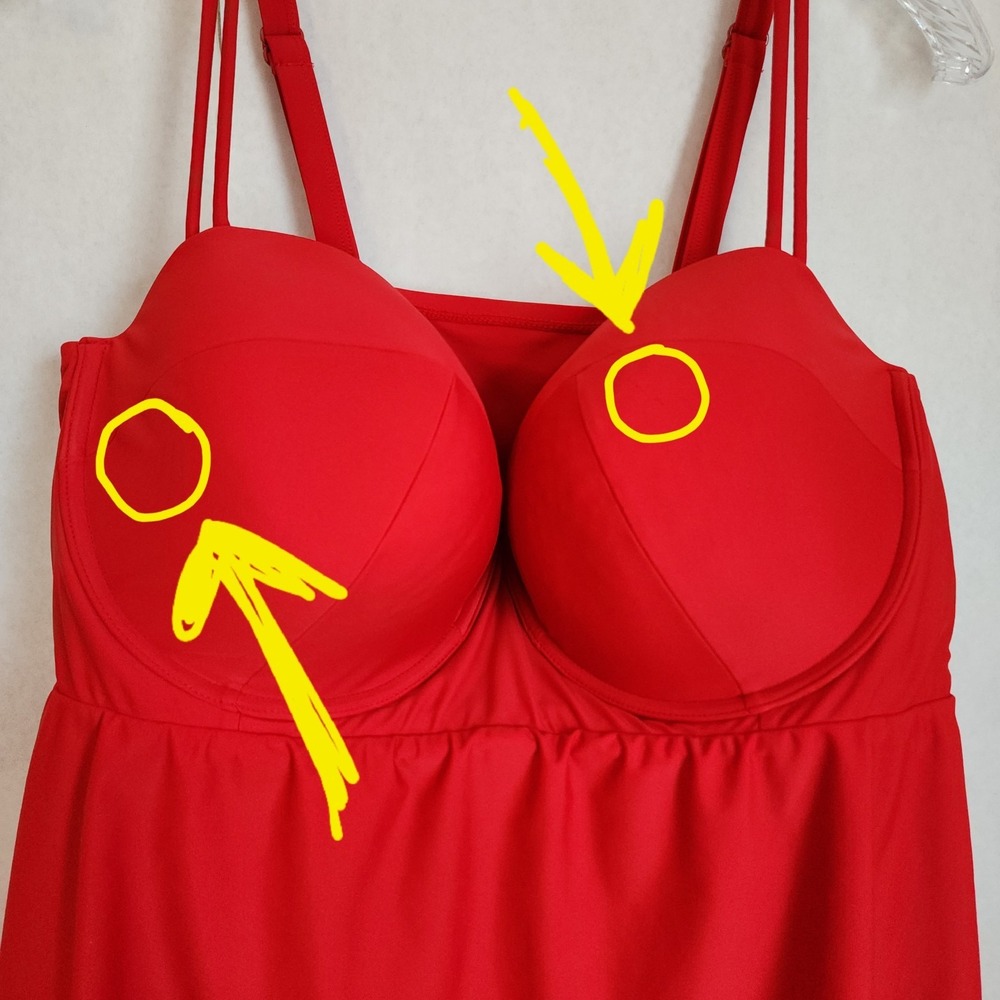 Cacique Bandeau Tankini Womens Size 40F Red Padded Swimwear Underwire Plus *Flaw - Picture 2 of 13
